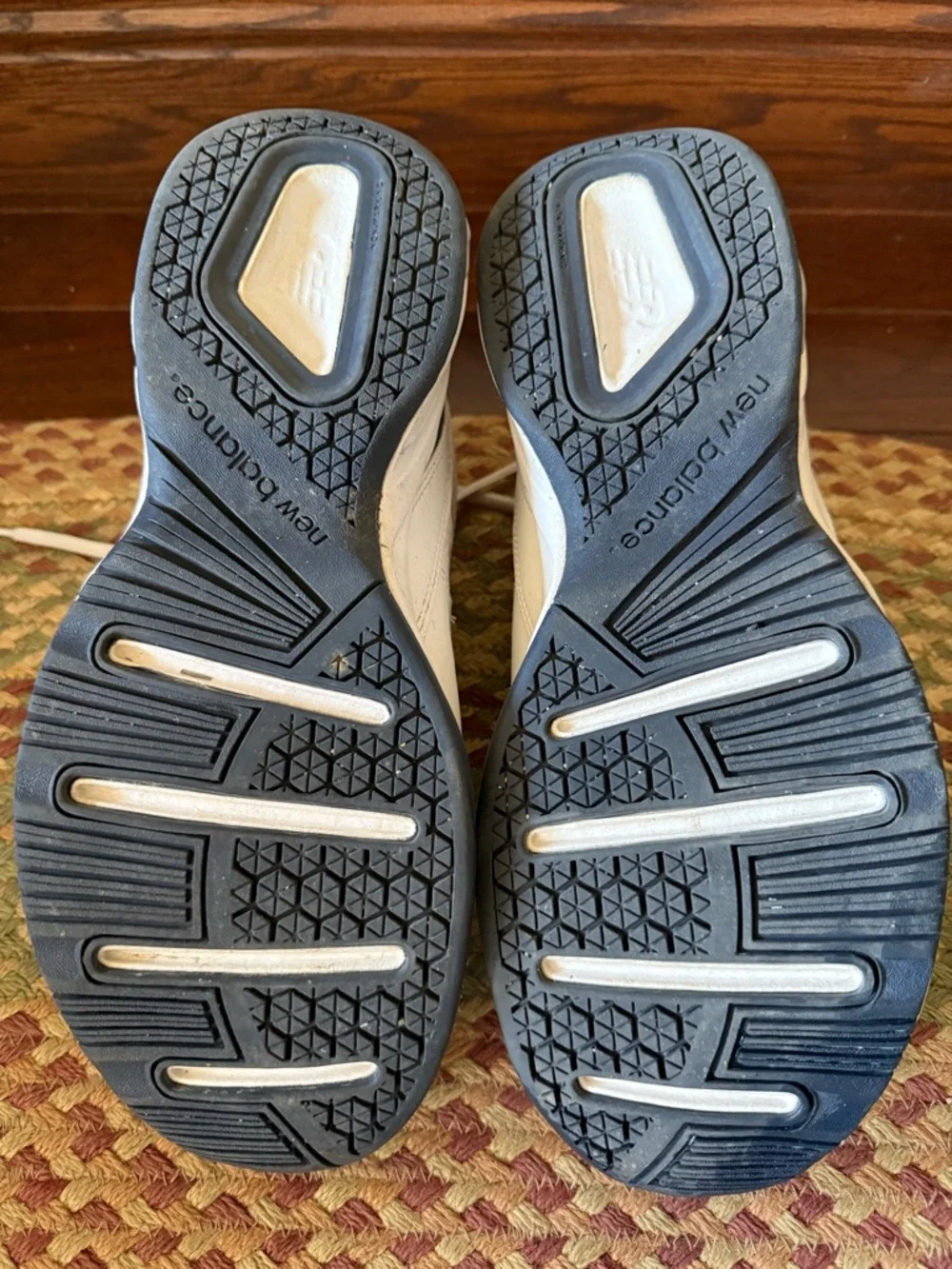 New Balance White and Navy Athletic Sneakers - Picture 3 of 9